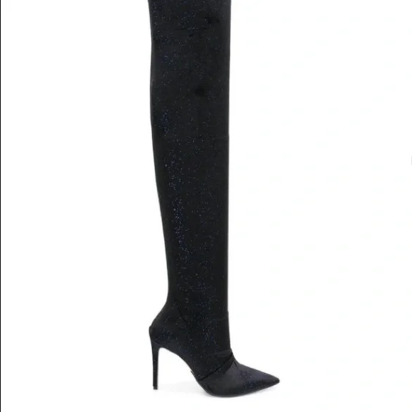 BALMAIN Amazone Thigh-High Glitter Velvet Boots - Picture 8 of 15